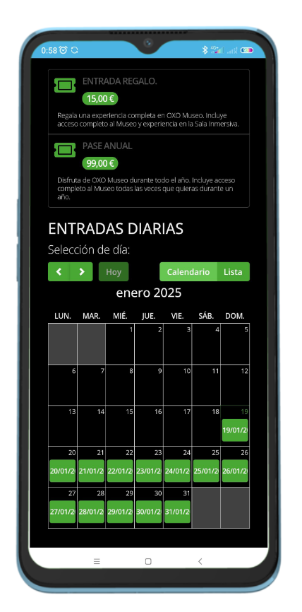 A phone showing booking page for a Malaga museum.